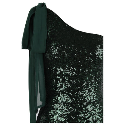 Oh My Posh Green & Gold Sequin Gradient One Shoulder Maxi Gown Dress - Fashion Genie Boutique