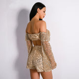 Maria Gold Glitter Bardot Top & Shorts Co-Ord - Fashion Genie Boutique