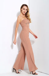 Utter Perfection Nude Strapless Wide Leg Jumpsuit - Fashion Genie Boutique