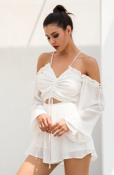 Say My Name White Cut Out Tie Front Playsuit - Fashion Genie Boutique