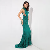 Million Dollar Babe Green Sequin Maxi Fishtail Gown Dress - Fashion Genie Boutique