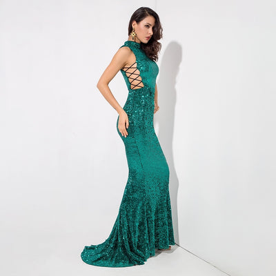 Million Dollar Babe Green Sequin Maxi Fishtail Gown Dress - Fashion Genie Boutique
