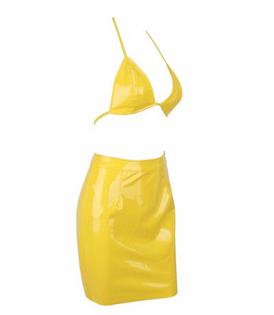 Pin Up Yellow Crop Top & Mini Skirt Co-Ords - Fashion Genie Boutique