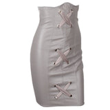 Cross Cross Grey Faux Leather High Waisted Mini Skirt - Fashion Genie Boutique