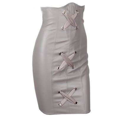 Cross Cross Grey Faux Leather High Waisted Mini Skirt - Fashion Genie Boutique