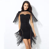 Fancy Flair Black Fringed Shoulder Mini Dress - Fashion Genie Boutique