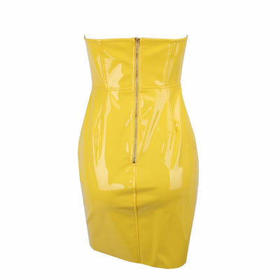 Chasing Highs Yellow PU Mini Dress - Fashion Genie Boutique