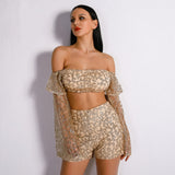 Maria Gold Glitter Bardot Top & Shorts Co-Ord - Fashion Genie Boutique