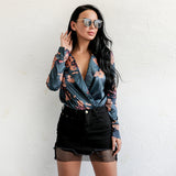Rose Before Dawn Orange Long Sleeve Satin Bodysuit - Fashion Genie Boutique