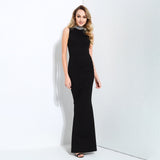 Glam Squad Black Crystal Embellished Fishtail Maxi Dress - Fashion Genie Boutique