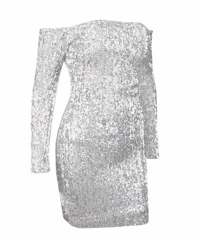 Champagne Sparkles Black Sequin Bardot Mini Dress - Fashion Genie Boutique