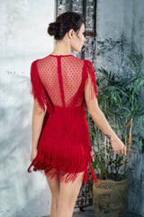 Flaunt It Red Fringe Lace Mini Dress - Fashion Genie Boutique