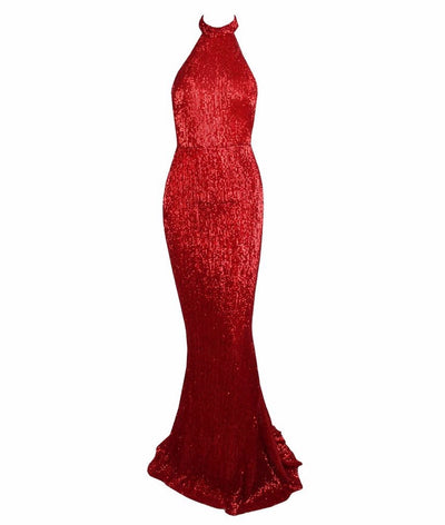 Spotlight Statement Red Sequin Fishtail Maxi Dress - Fashion Genie Boutique