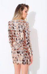 Keep them Keen Rose Gold Long Sleeve Sequin Tassel Mini Dress - Fashion Genie Boutique