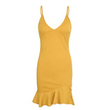 Girl Goals Yellow Frill Hem Plunge Mini Dress - Fashion Genie Boutique