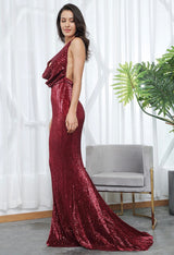Alabama Burgundy Cowl Neck Sequin Maxi Fishtail Dress - Fashion Genie Boutique