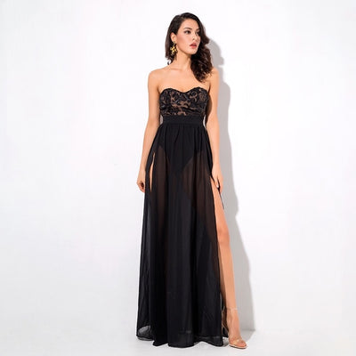 Phi Phi Black Strapless Sequin Floaty Maxi Dress - Fashion Genie Boutique