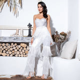 Queen of Sheen White Strapless Fringe Jumpsuit - Fashion Genie Boutique