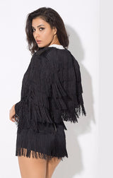 Lanchada Black Tassel Cropped Jacket - Fashion Genie Boutique