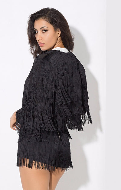 Lanchada Black Tassel Cropped Jacket - Fashion Genie Boutique