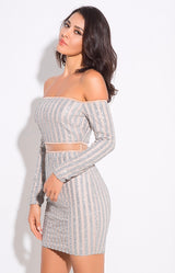 Walk the Line Silver Bardot Glitter Mini Dress - Fashion Genie Boutique