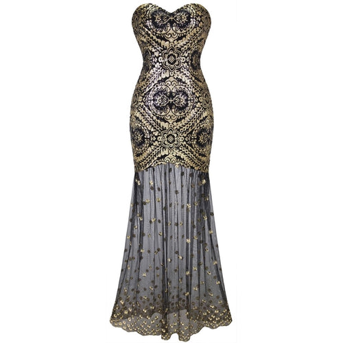 Emma Gold Gatsby Strapless Sequin Maxi Hown Dress - Fashion Genie Boutique
