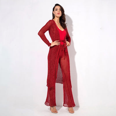 Graceful Ways Red Glitter Knit Cardigan - Fashion Genie Boutique