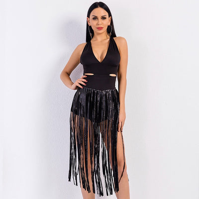Creative Approach Black Mesh Tassel Bodysuit - Fashion Genie Boutique
