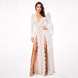Walking Goddess White Long Sleeve Double Split Maxi Dress - Fashion Genie Boutique