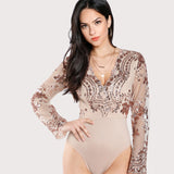 Diamonds Are Forever Nude Mesh Gold Sequin Bodysuit - Fashion Genie Boutique