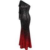 Oh My Posh Black & Red Sequin Gradient One Shoulder Maxi Gown Dress - Fashion Genie Boutique