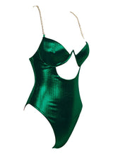 Say It Isn’t So Green Chain Strap Cut Out Bodysuit - Fashion Genie Boutique