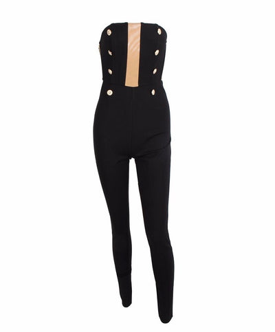 Evening In Rome Black Military Strapless Jumpsuit - Fashion Genie Boutique
