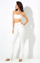 Hot Totty White Crop Top and Trousers Co-Ord - Fashion Genie Boutique