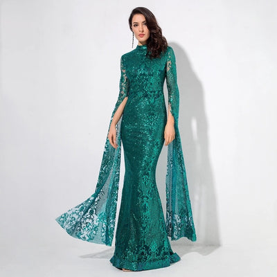 Once Upon A Time Green Glitter Fishtail Maxi Dress - Fashion Genie Boutique