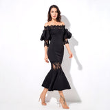 Mamacita Black Bardot Lace Panel Midi Dress - Fashion Genie Boutique