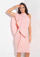 Make Your Move Pink Frill Bodycon Midi Dress - Fashion Genie Boutique
