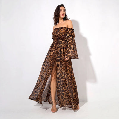 Flass Bardot Leopard Print Maxi Dress - Fashion Genie Boutique