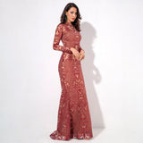 Moroccan Mama Red Long Sleeve Glitter Fishtail Maxi Dress - Fashion Genie Boutique