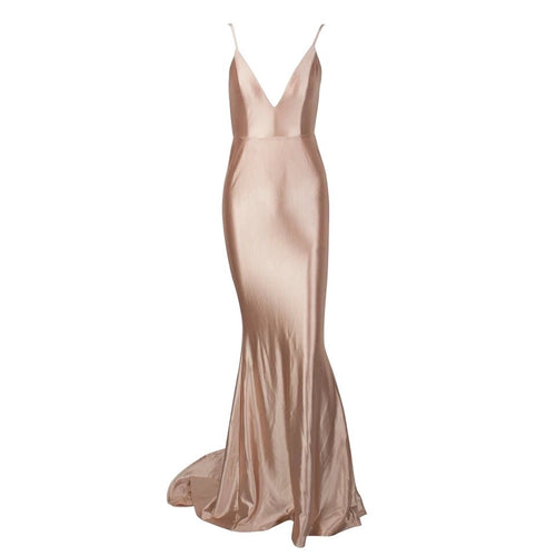 In Your Dreams Nude Maxi Satin Gown Dress - Fashion Genie Boutique