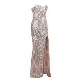 Sweet Vision Silver Strapless Sequin Spilt Maxi Gown Dress - Fashion Genie Boutique