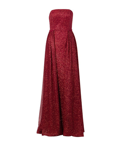 A Star Is Born Red Glitter Strapless Maxi Gown Dress - Fashion Genie Boutique