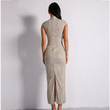 Don't Blame Me Silver Glitter Embellished High Neck Midi Dress - Fashion Genie Boutique