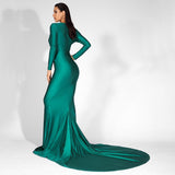 Always Dreaming Green Long Sleeve Fishtail Maxi Gown Dress - Fashion Genie Boutique