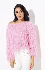 Heart Throb Pink Fluffy Fringe Jumper - Fashion Genie Boutique