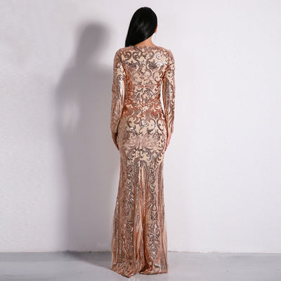 Unrequited Love Rose Gold Sequin Long Sleeve Maxi Dress - Fashion Genie Boutique