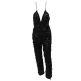 Ahead Of The Crowd Black Sequin Tassel Jumpsuit - Fashion Genie Boutique