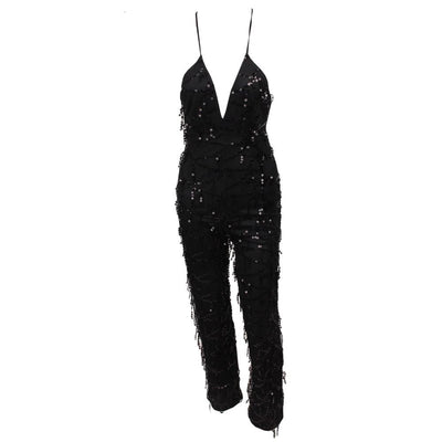 Ahead Of The Crowd Black Sequin Tassel Jumpsuit - Fashion Genie Boutique