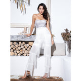 Queen of Sheen White Strapless Fringe Jumpsuit - Fashion Genie Boutique