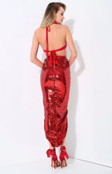The Power Of Love Red Sequin Cut Out Maxi Dress - Fashion Genie Boutique